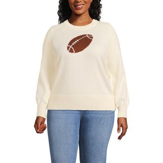 Lands End Drifter Sports Icon Sweater in Football/fresh Ivory at Nordstrom, Size 2X