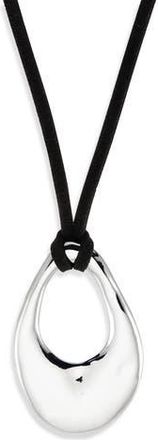 Nordstrom Rack Organic Drop Pendant Faux Suede Cord Necklace in Black- Silver at Nordstrom Rack
