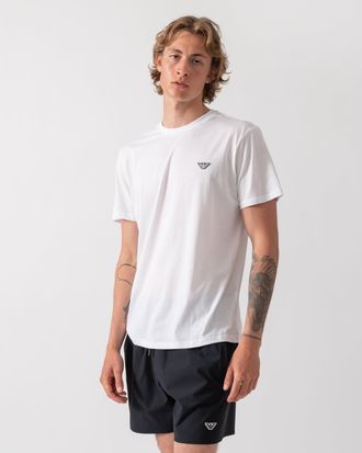 Emporio Armani Mens Beach Logo Detail T-Shirt in White Cotton - Size X-Large