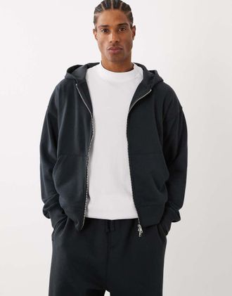 Cotton On Felpa con cappuccio e zip nero slavato
