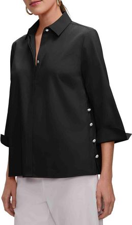 Foxcroft Beatrice Matte Satin Side Button Shirt in Black at Nordstrom, Size X-Small