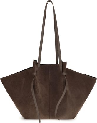 Yuzefi Womens Shoulder Bag Mochi Suede Nutmeg Calf Leather