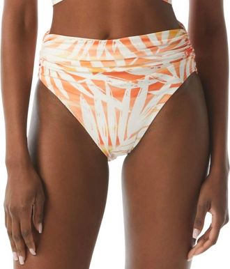 Carmen Marc Valvo Shirred Waist Bikini Wim Bottom In Sunset Palm