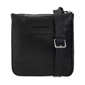 Emporio Armani Messenger Bags, male, Black, Size: ONE SIZE Flat Tumbled Leather Shoulder Bag