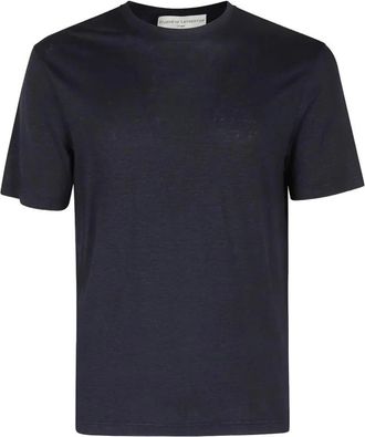 FILIPPO DE LAURENTIIS Linnen Jersey T-shirt - Heren - T-shirts - Blauw - S - Linnen - Tops