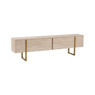 Dmora Dmora - Mobile Porta Tv Lilith, Credenza Da Soggiorno, Armadio Basso Per Tv, Base Parete Attrezzata, 180x30 H50 Cm, Beige E Oro