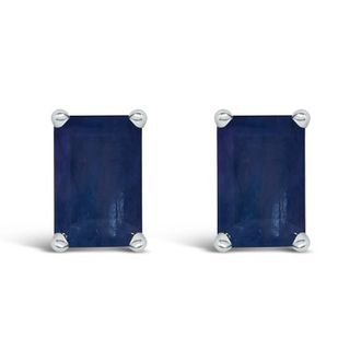 House of Brilliance 14K White Gold 6x4MM Emerald Shaped Sapphire Solitaire Stud Earrings