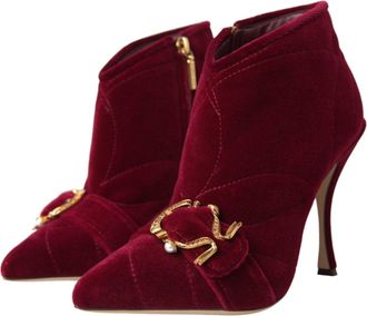 Dolce & Gabbana Womens Dark Red Velvet Devotion Buckle Boots Shoes Cotton Elastane