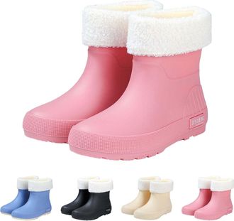 Generic Womens Wellies Winter Short Ankle Wellington Boots with Plush Lining Removable and Washable Waterproof Non Slip Warm Rain Boots Outdoor Work Shoes for
