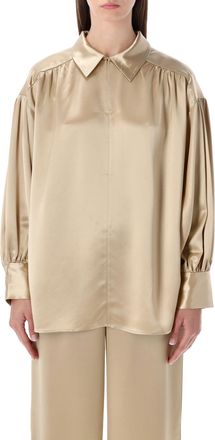 By Malene Birger Lustrous Satin Oversized Tunic Shirt With Monogram Detail