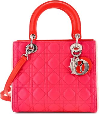 Dior Borsa a tracolla Lady Dior media in pelle di agnello tricolore trapuntata con motivo Cannage - Rosa