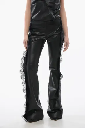 Off-white Pantaloni In Pelle Con Dettagli In Pizzo Off-White