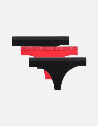 Diesel Womens Ufst Starsy 3-Pack Thong, Black/Red/Black - Size: 16