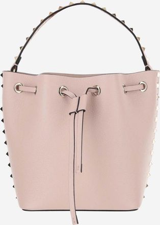 Valentino Garavani GARNET CALFSKIN ROCKSTUD BUCKET BAG Peach