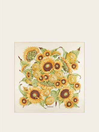 Ferragamo Womens Ivory Silk Sunflower Scarf