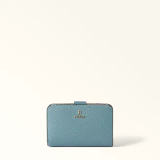Furla Camelia Compact Wallet M Cloud Blue Blue Textured Leather Woman