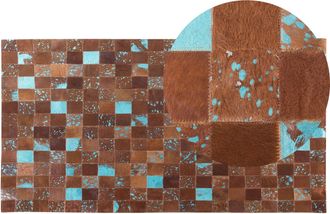 Beliani Beliani - Alfombra De Piel De Vaca Marr&oacute;n Azul 80 X 150 Cm Fabricado A Mano Patchwork Moderno Aliaga
