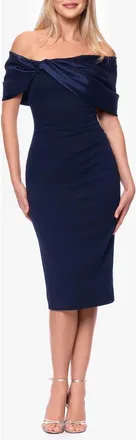 Betsy & Adam Off the Shoulder Scuba Crepe Cocktail Dress in Navy at Nordstrom, Size 16