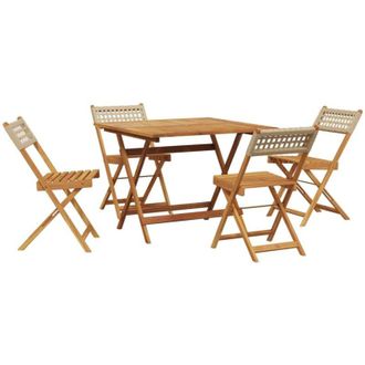 vidaXL Set De Comedor De Jard&iacute;n 5 Pzas Rat&aacute;n Pe Madera Maciza Beige Vidaxl