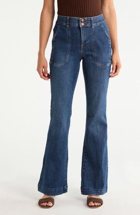 Wit & Wisdom Madison High Waist Utility Pocket Bootcut Jeans in Mid Blue at Nordstrom, Size 10