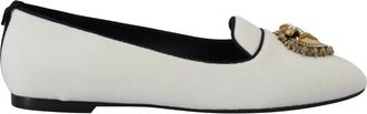 Dolce & Gabbana Elegante Loafers met Gouden Hartdetail - Dames - Ballerinas - Wit - 35 1/2 EU - Katoen - Schoenen