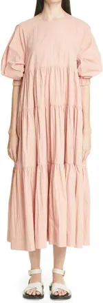 Co Co Tiered Bubble Sleeve Midi Dress in 668 Dusty Pink at Nordstrom, Size Medium