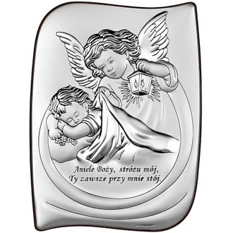 OEM Recuerdo De Bautismo Imagen De Bautismo De Plata Con &Aacute;ngel De La Guarda 6473s 9,5 X 13 Cm