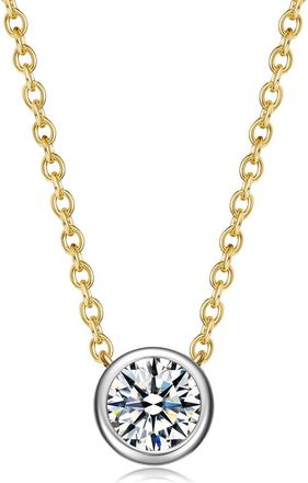 Rachel Glauber 14K Plated Cz Solitaire Necklace