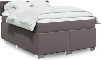 vidaXL Vidaxl - Cama Box Spring Con Colch&oacute;n Cuero Sint&eacute;tico Gris 140x200 Cm