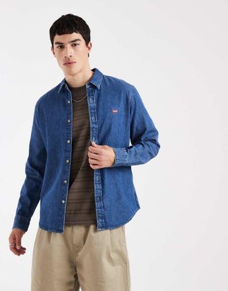 Levi's Camicia di jeans blu medio con logo