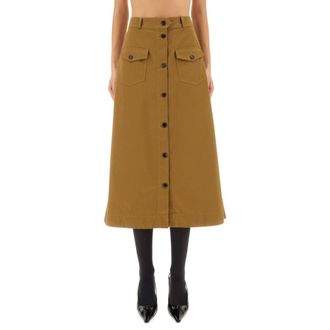 Saint Laurent Midi Skirts, female, Beige, Size: M Cotton Serge Midi Skirt