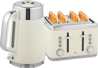 HOMCOM 1.7L 3000W Rapid Boil Kettle and 4 Slice Toaster Set Crumb Tray Cream