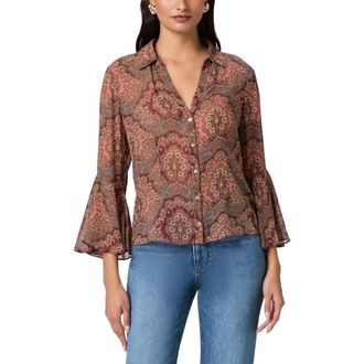 Paige Jasmeet Print Flare Sleeve Top in Sunset Multi at Nordstrom, Size Small