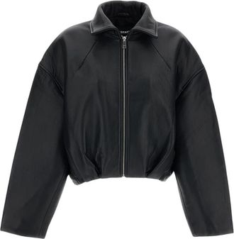 Rotate Collared Boxy Jacket - Dames - Leren en Su&egrave;de Jassen - Zwart - M - Leer - Jassen