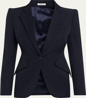 Alexander McQueen Peaked Shoulder Crepe Single-Button Jacket
