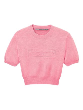 Alexander Wang Gebreide top met pofmouwen en logo-reliëf - Roze
