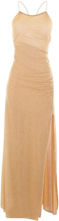 Os&eacute;ree semi-sheer metallic-threading dress - women - Metallic Fibre/Polyamide/Polyamide/Elastane - M - Gold