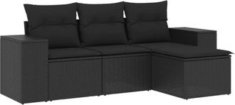 vidaXL Juego De Sof&aacute;s Jard&iacute;n 4 Pzas Con Cojines Rat&aacute;n Sint&eacute;tico Negro Vidaxl