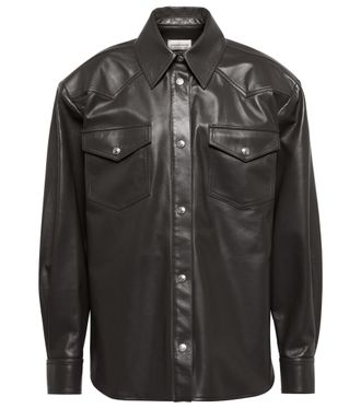 Alexandre Vauthier Oversized Black Leather Boyfriend Shirt Size XXS
