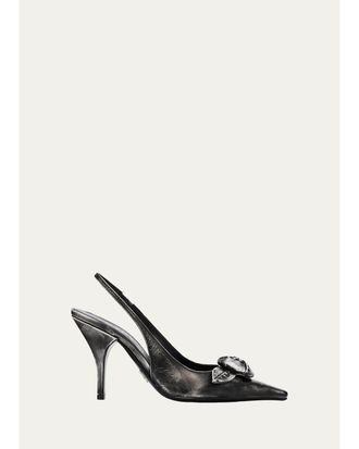 Prada 95mm Rosette Distressed Leather Slingback Pumps