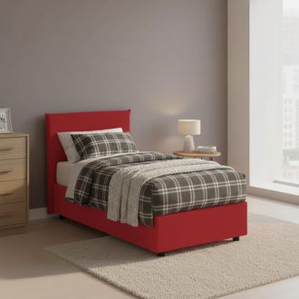 Dmora Cama Individual Dapuzz, Cama Contenedor Con Revestimiento De Tela, 100% Made In Italy, Apertura Frontal, Adecuado Para Colch&oacute;n Cm 80x190, Rojo - Dmora