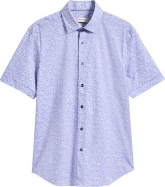 Bugatchi Miles OoohCotton Floral Short Sleeve Button-Up Shirt in Orchid at Nordstrom, Size Xx-Large