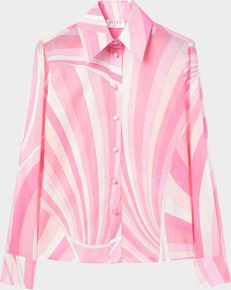 Pucci Iride-Print Cotton Muslin Button-Down Blouse