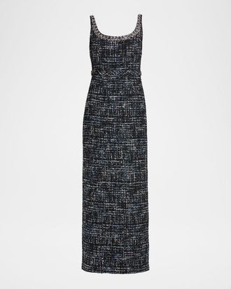 Sachin & Babi Bead-Trim Tweed Column Gown