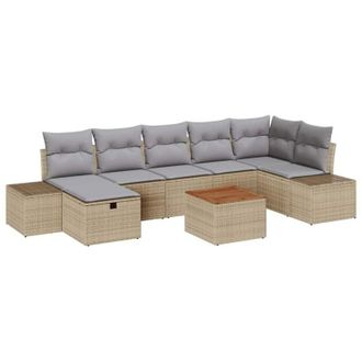 vidaXL Garden Sofa Set with Cushion 8 pcs Beige Poly rattan vidaXL