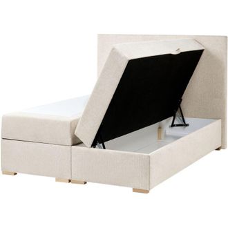 Beliani Cama Continental Con Almacenaje Elevable De Tela 120 X 200 Cm Con Cabecero Beige Claro Major