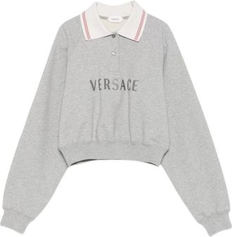 Versace Truien - Dames - Sweatshirts - Grijs - S - Nylon - Hoodies & sweatvesten