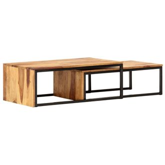 vidaXL Tavolini Impilabili 2 Pz In Legno Massello Di Acacia Vidaxl