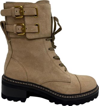 See By Chlo&eacute; Pre-owned Womens See by Chlo&eacute; Mallory Combat Ankle Boots in Beige Suede - Size EU 37