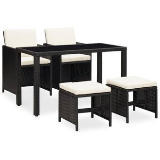 Berkfield Home 5 Piece Outdoor Dining Set with Cushions Poly Rattan Black